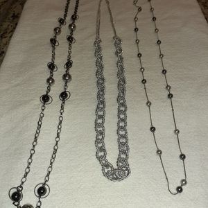 Set of three (3) silver and blue necklaces